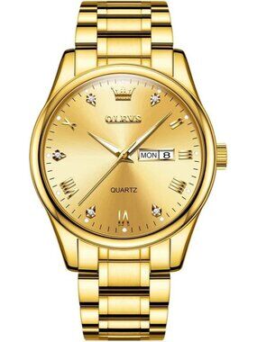 Men's Gold Stainless Steel Casual Analog Quartz Classic Waterproof Diamond Watch